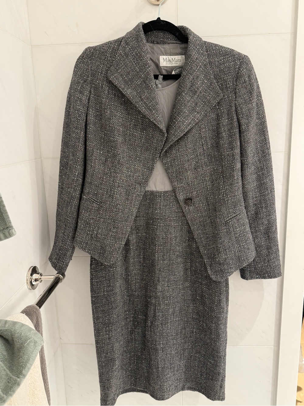 MaxMara Sz 4 Charcoal Gray Wool Blend 2-Piece Dress and Blazer Suit Set